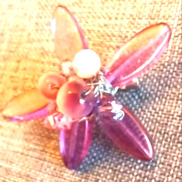 Purple Flower Brooch Czech Glass Beads w/ Swarovski - New Item (1.5") - Picture 4 of 4